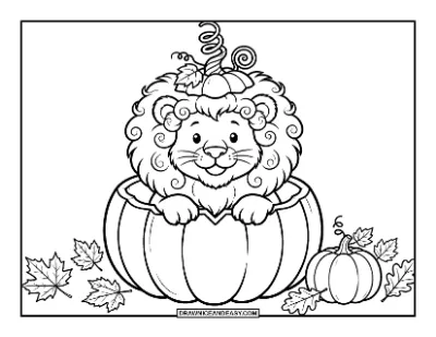 Lion in Pumpkin Costume Coloring Page coloring page preview