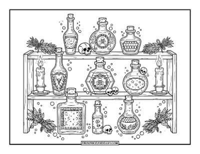 Magic Potion Bottles Coloring Page coloring page preview