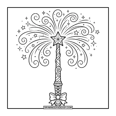 Magic Wand with Stars Coloring Page coloring page preview