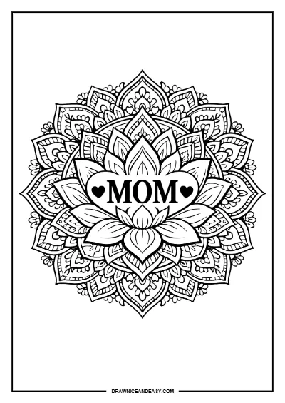 Mandala Mom Mother's Day Coloring Page for Adults Coloring Page – Free PDF coloring page preview
