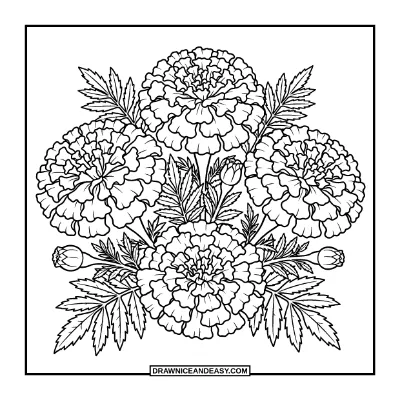 Marigold Flowers Coloring Page coloring page preview