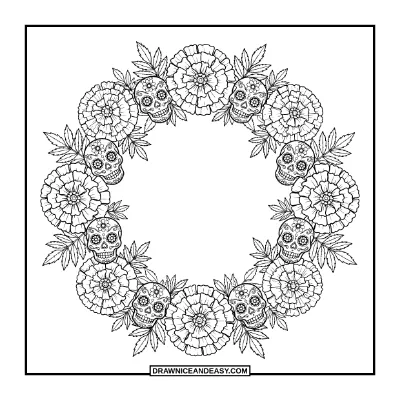Marigold Wreath Coloring Page coloring page preview