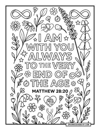 Matthew 28:20 I Am With You Always Bible Verse Coloring Page – Free PDF coloring page preview