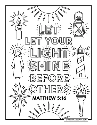 Matthew 5:16 Let Your Light Shine Bible Verse Coloring Page – Free PDF coloring page preview