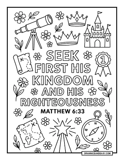 Matthew 6:33 Seek First the Kingdom of God Bible Verse Coloring Page – Free PDF coloring page preview