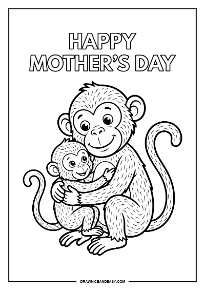 Monkey Mom and Baby Mother's Day Coloring Page – Free PDF coloring page preview