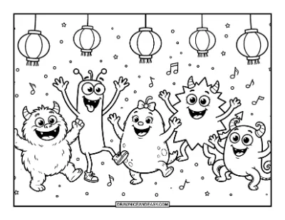 Monster Dance Party coloring page preview