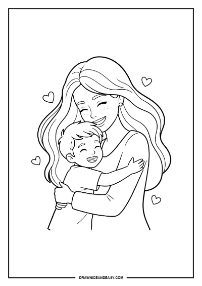Mother Hugging Baby Love Mother's Day Coloring Page – Free PDF coloring page preview