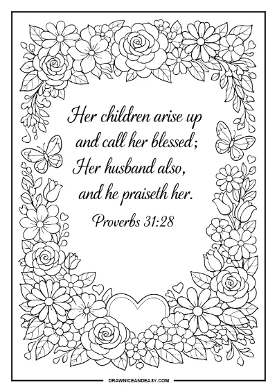 Mother's Day Bible Verse Coloring Page – Free PDF coloring page preview
