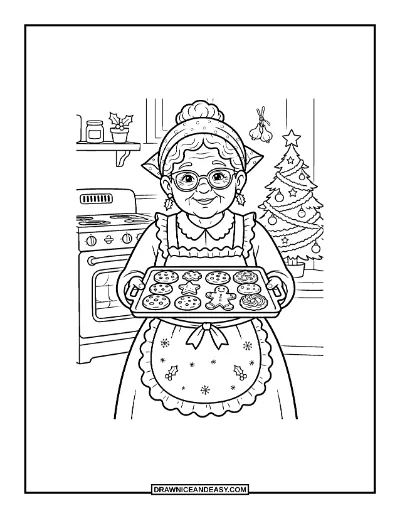 Mrs. Claus Baking Cookies Coloring Page coloring page preview