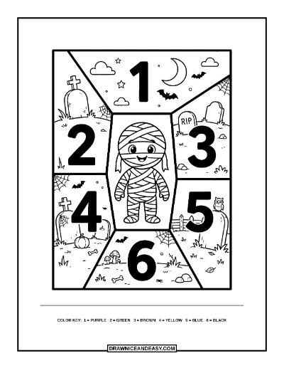 Mummy Color by Number Coloring Page coloring page preview