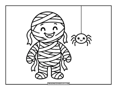 Mummy with a Cute Spider Buddy coloring page preview
