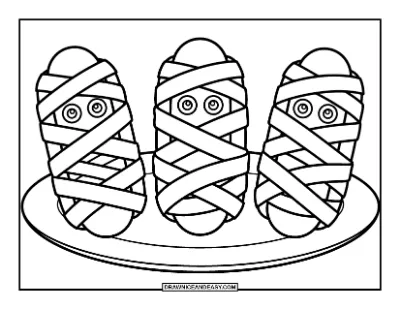 Mummy-Wrapped Hot Dogs coloring page preview