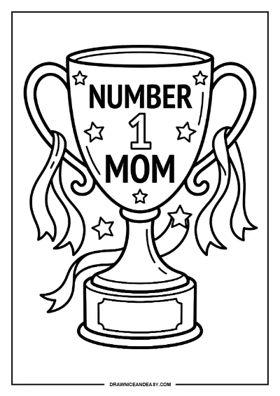 Number 1 Mom Trophy Mother's Day Coloring Page – Free PDF coloring page preview