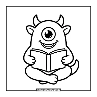 One-Eyed Monster Reading a Book coloring page preview