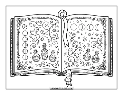 Open Spell Book Coloring Page coloring page preview
