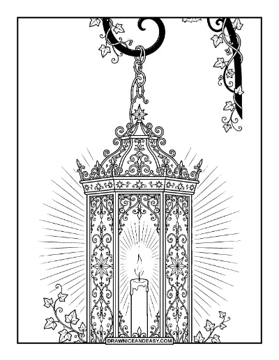 Ornate Gothic Lantern Coloring Page coloring page preview
