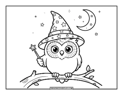 Owl Dressed as a Wizard Coloring Page coloring page preview