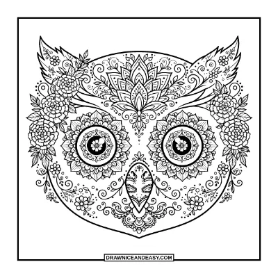 Owl Sugar Skull Coloring Page coloring page preview