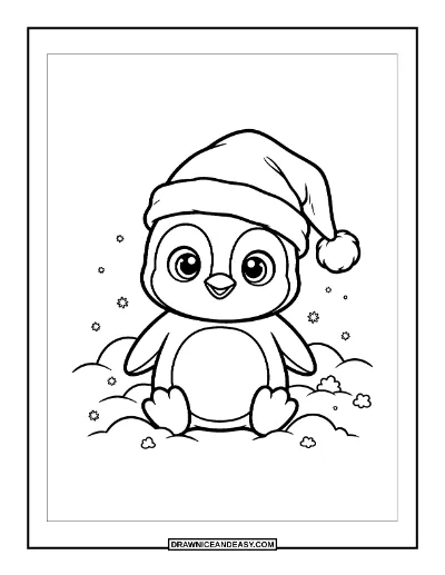 Penguin in Santa Hat Coloring Page coloring page preview