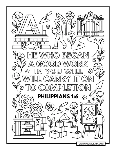Philippians 1:6 Bible Verse Coloring Page – Free PDF coloring page preview