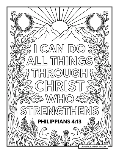 Philippians 4:13 I Can Do All Things Bible Verse Coloring Page – Free PDF coloring page preview