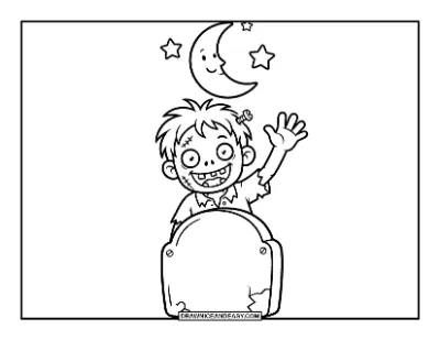Playful Zombie Rising from a Grave coloring page preview