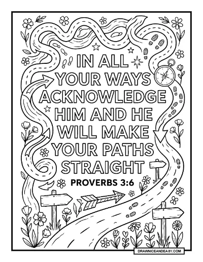 Proverbs 3:6 In All Your Ways Acknowledge Him Bible Verse Coloring Page – Free PDF coloring page preview