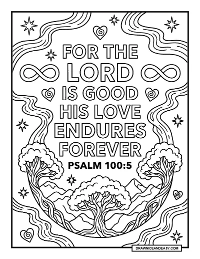 Psalm 100:5 For The Lord Is Good Bible Verse Coloring Page – Free PDF coloring page preview