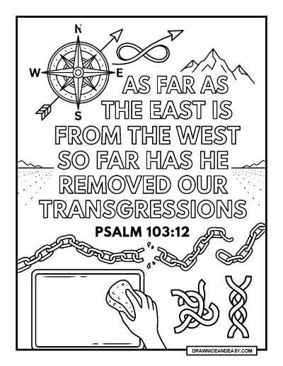 Psalm 103:12 As Far As The East Is From The West Bible Verse Coloring Page – Free PDF coloring page preview