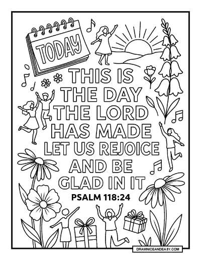 Psalm 118:24 This Is The Day The Lord Has Made Bible Verse Coloring Page – Free PDF coloring page preview