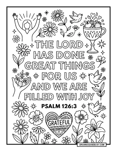 Psalm 126:3 The Lord Has Done Great Things Bible Verse Coloring Page – Free PDF coloring page preview