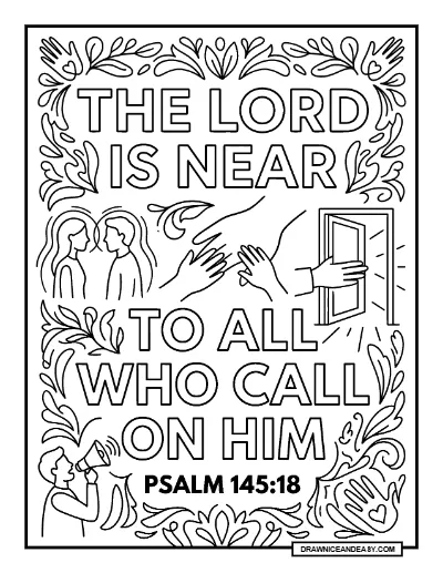 Psalm 145:18 The Lord Is Near Bible Verse Coloring Page – Free PDF coloring page preview