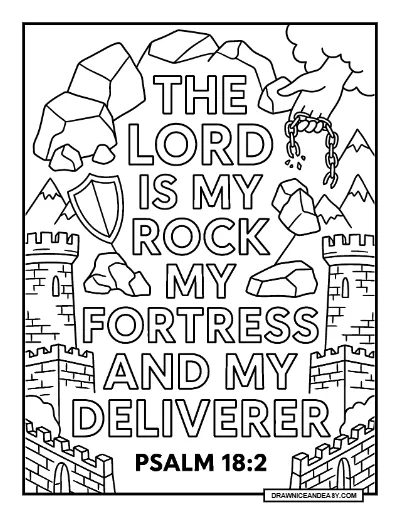 Psalm 18:2 The Lord is My Rock Bible Verse Coloring Page – Free PDF coloring page preview