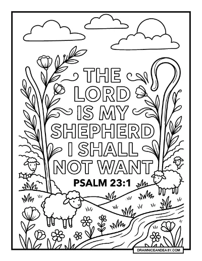Psalm 23:1 The Lord is My Shepherd Bible Verse Coloring Page – Free PDF coloring page preview