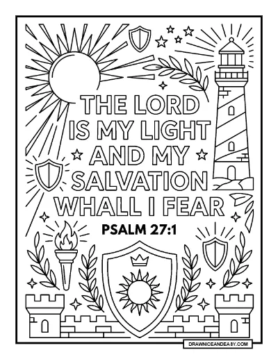 Psalm 27:1 The Lord is My Light and My Salvation Bible Verse Coloring Page – Free PDF coloring page preview