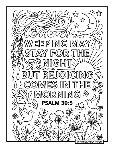 Psalm 30:5 Weeping May Endure for a Night Bible Verse Coloring Page – Free PDF coloring page preview