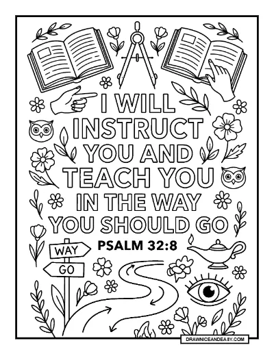 Psalm 32:8 I Will Instruct You Bible Verse Coloring Page – Free PDF coloring page preview