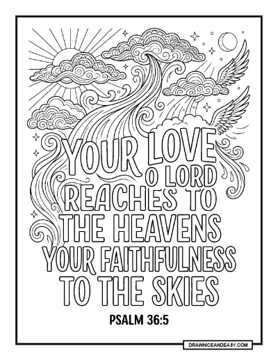 Psalm 36:5 Your Steadfast Love Bible Verse Coloring Page – Free PDF coloring page preview