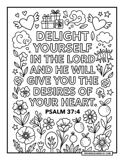 Psalm 37:4 Delight Yourself in the Lord Bible Verse Coloring Page – Free PDF coloring page preview