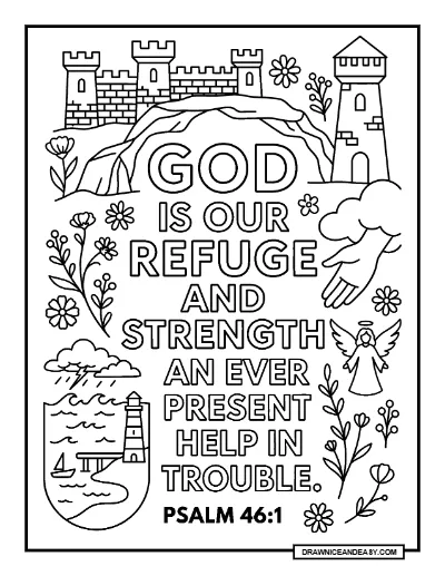 Psalm 46:1 God Is Our Refuge Bible Verse Coloring Page – Free PDF coloring page preview