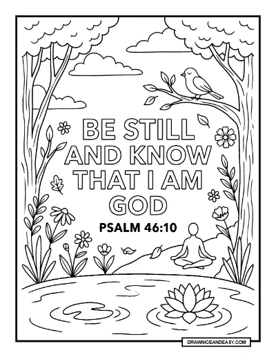 Psalm 46:10 Be Still and Know Bible Verse Coloring Page – Free PDF coloring page preview