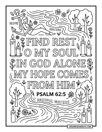 Psalm 62:5 My Soul Waits for God Bible Verse Coloring Page – Free PDF coloring page preview