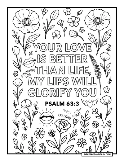 Psalm 63:3 Thy Lovingkindness is Better Than Life Bible Verse Coloring Page – Free PDF coloring page preview