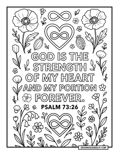 Psalm 73:26 My Flesh and My Heart May Fail Bible Verse Coloring Page – Free PDF coloring page preview