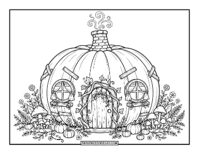 Pumpkin Cottage Fairy House Coloring Page coloring page preview