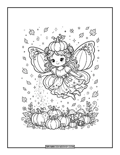 Pumpkin Fairy Coloring Page coloring page preview