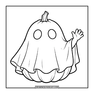 Pumpkin in a Ghost Costume Coloring Page coloring page preview