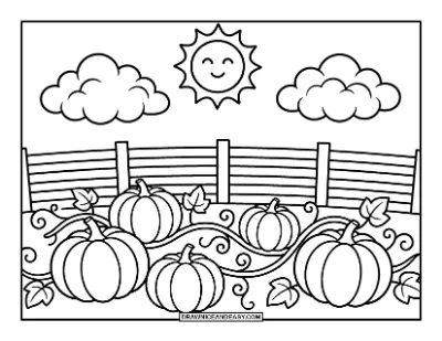 Pumpkin Patch with a Fence Coloring Page coloring page preview