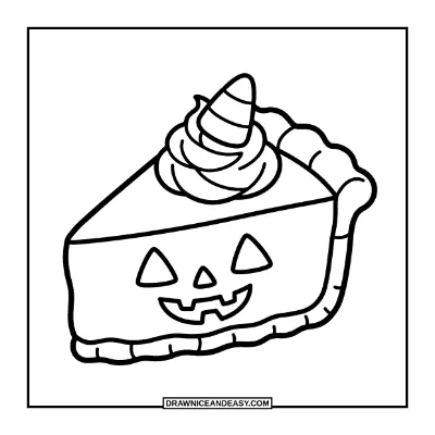 Pumpkin Pie Slice with a Jack-o'-Lantern Face coloring page preview